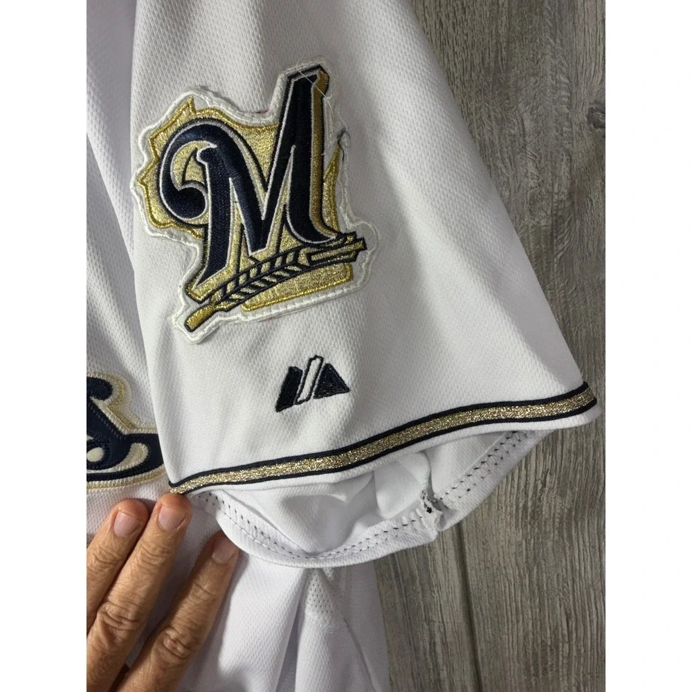 Majestic Milwaukee Brewers Ryan Braun 8 Jersey Men 52 Authentic 40th Anniv White